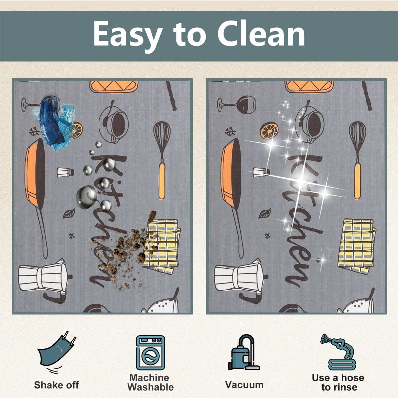 Carvapet 2-Piece Kitchen Rug Set â€“ Grey Non Slip Floor Mats with TPR Backing for Kitchen Doorway Bathroom, Washable Runner and Doormat 17"x48"+17"x24" - Image 4